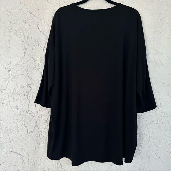 CHICOS Lace Print Blouse Womens Size Large Stretch Jersey Knit Dolman Sleeve - Picture 7 of 7